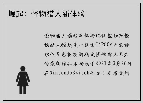 崛起：怪物猎人新体验